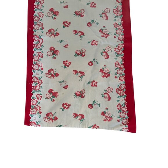 Vintage Cotton Table Runner With Red & Floral Strawberry Print 53"x14" Rectangul - Picture 3 of 7